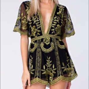NWT Honey Punch Metallic Deep Plunge V Laced Romper